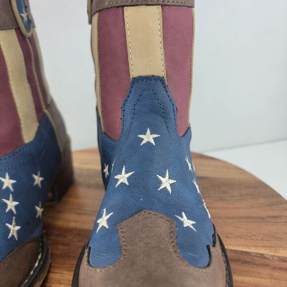 Roper Womens Size 7.5 Man Made Brown American Flag Western Ankle Boots - Picture 3 of 10